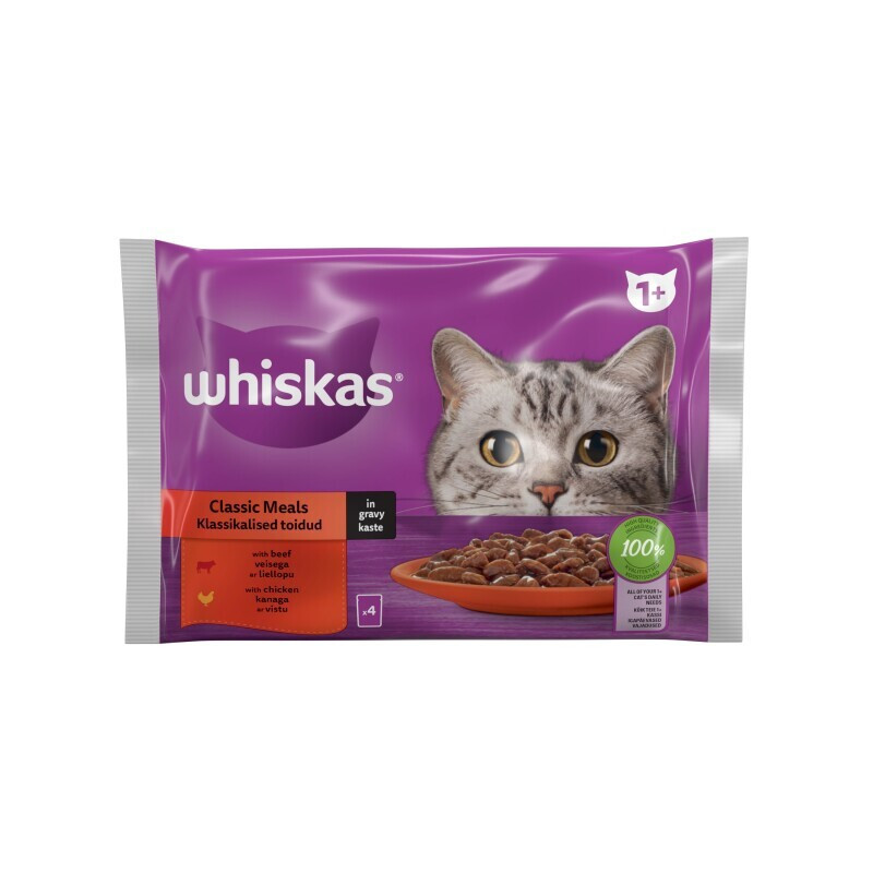 Konservuotas kačių ėdalas WHISKAS mėsos sk., 4x85 g