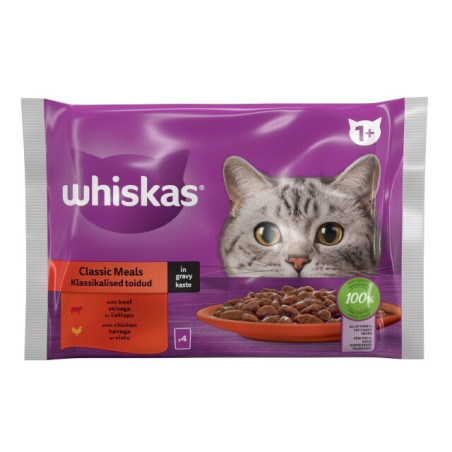 Konservuotas kačių ėdalas WHISKAS mėsos sk., 4x85 g