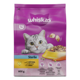 Sausas visavertis pašaras katėms WHISKAS Sterile, su vištiena, 800 g