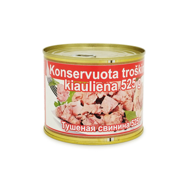 Konservuota troškinta kiauliena 75%, 525 g