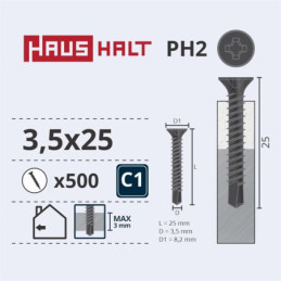 Medsraigčiai Haushalt, 3,5 x 25 mm, PH2, 500 vnt.