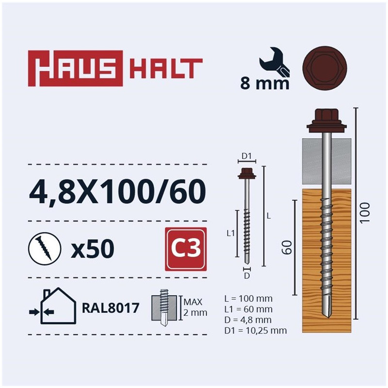 Savisriegiai Haushalt, DIN 7504K, 4,8 x 100/60 mm, 50 vnt.