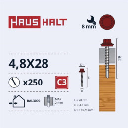 SAVISRIEGIAI 4,8X28 MED+EPDM RAL3009 (250-8)