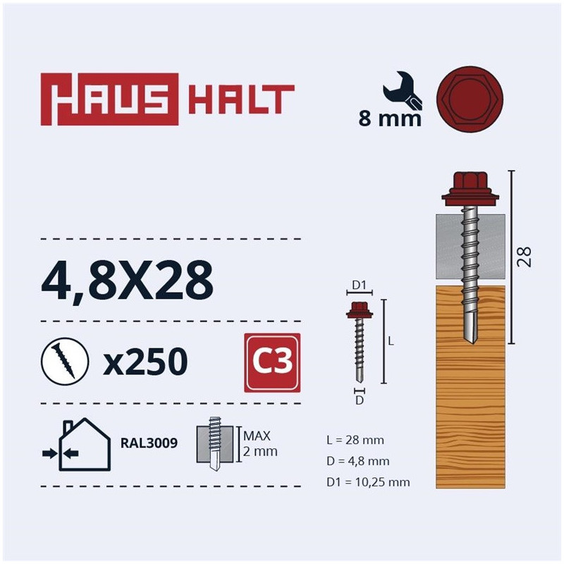 SAVISRIEGIAI 4,8X28 MED+EPDM RAL3009 (250-8)