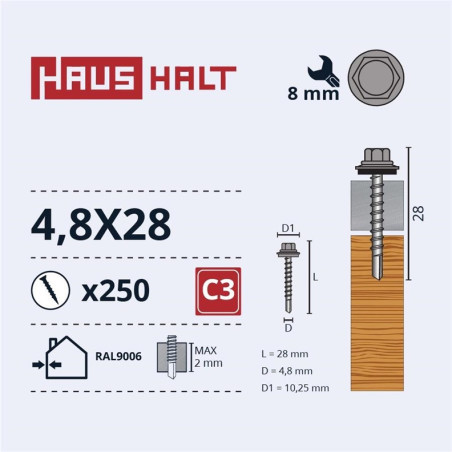 SAVISR 4.8X28 MED+EPDM RAL9006 (250-8)