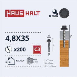 SAVISR 4.8X35 MED+EPDM RAL7024 (200-12)