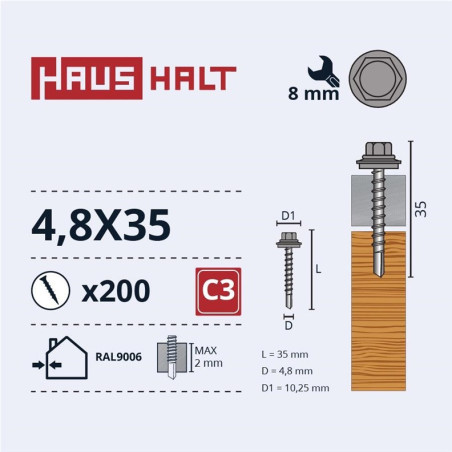 SAVISR 4.8X35 MED+EPDM RAL9006 (200-12)