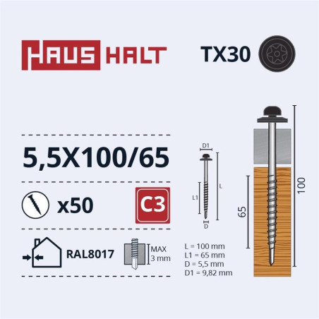 Savisriegiai Haushalt, DIN 7504N, 5,5 x 100/65 mm, 50 vnt.