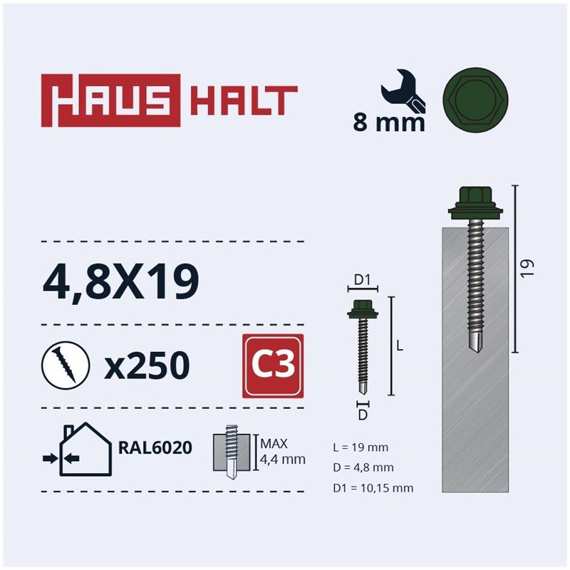 SAVISR 4.8X19 MET+EPDM RAL6020 (250-12)