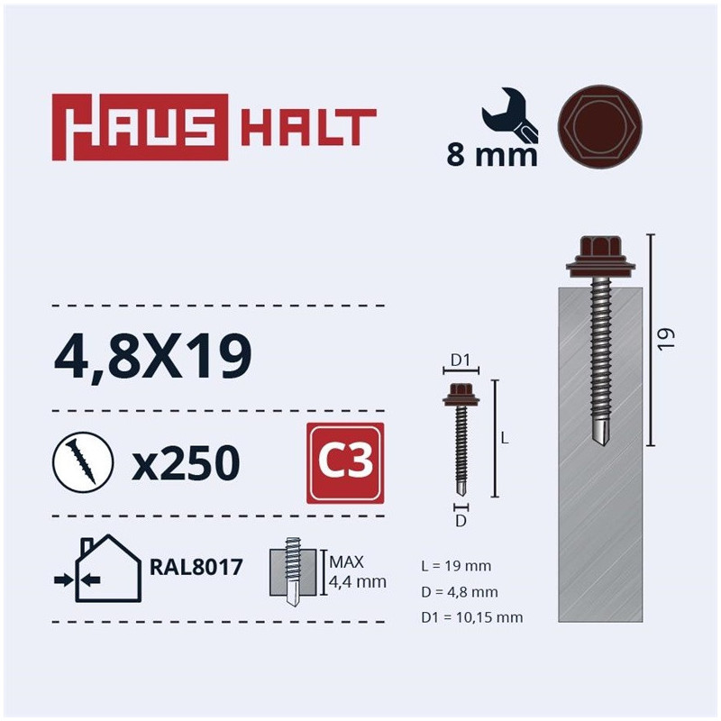 SAVISR 4.8X19 MET+EPDM RAL8017 (250-12)