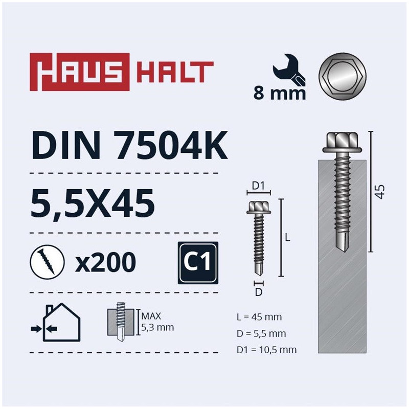 Savisriegiai Haushalt, DIN 7504K, 5,5 x 45 mm, 200 vnt.