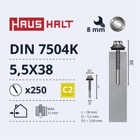 Savisriegiai Haushalt, DIN 7504K, 5,5 x 38 mm, 250 vnt.