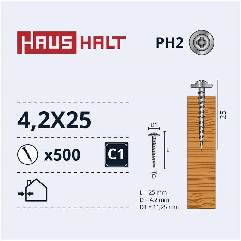 Savisriegiai Haushalt, DIN 14566, 4,2 x 25 mm, 500 vnt.