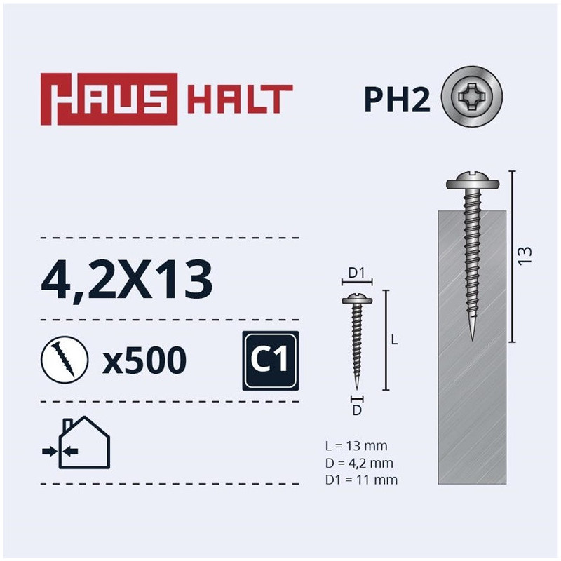 Savisriegiai Haushalt, DIN 14566, 4,2 x 13 mm, 500 vnt.