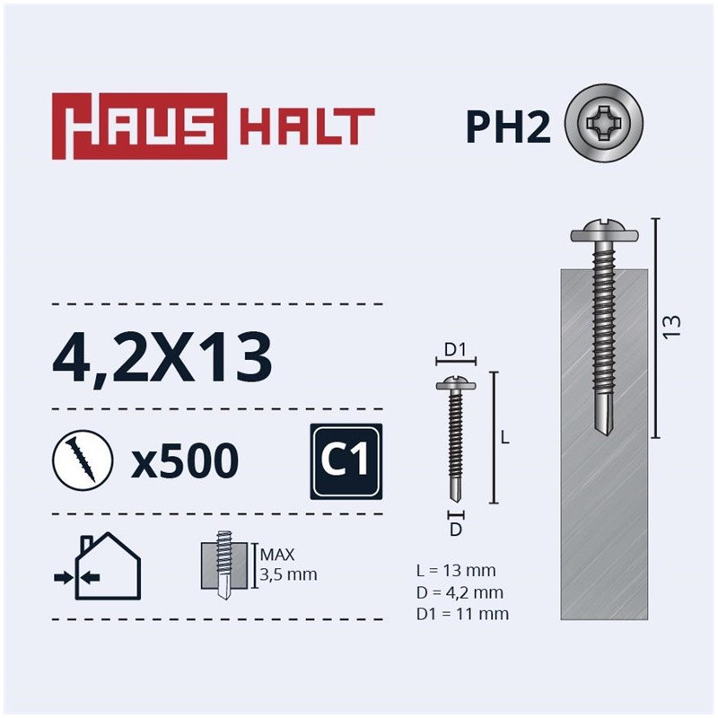 Savisriegiai Haushalt, DIN 14566, 4,2 x 13 mm, 500 vnt.