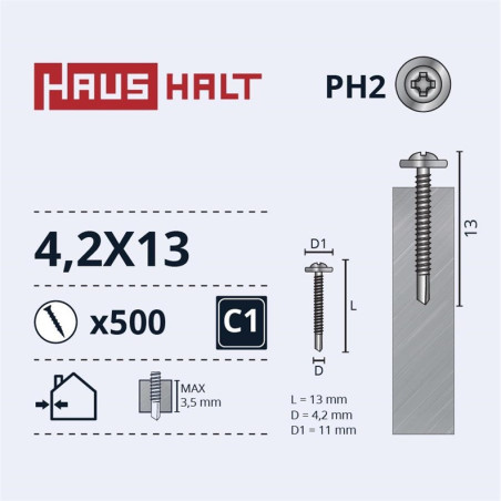 Savisriegiai Haushalt, DIN 14566, 4,2 x 13 mm, 500 vnt.