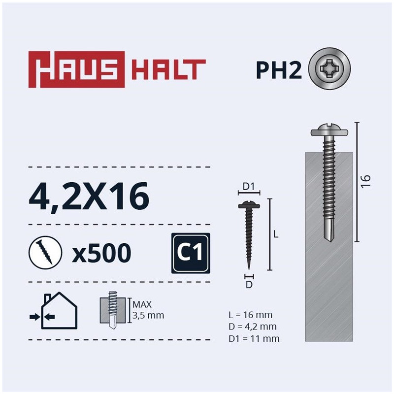 Savisriegiai Haushalt, DIN 14566, 4.2 x 16 mm, 500 vnt.