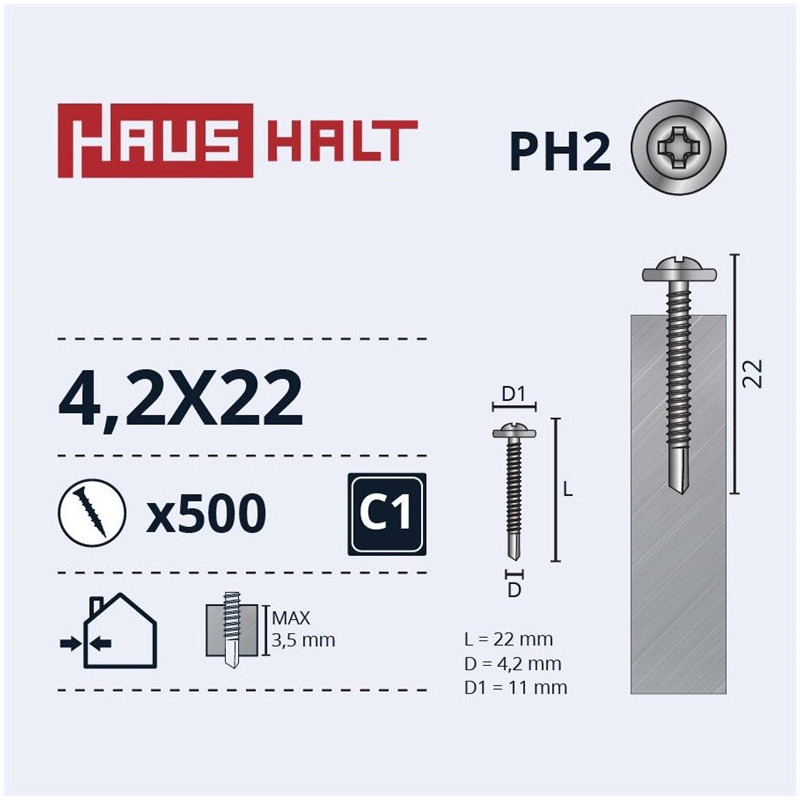 Savisriegiai Haushalt, DIN 14566, 4,2 x 22 mm, 500 vnt.