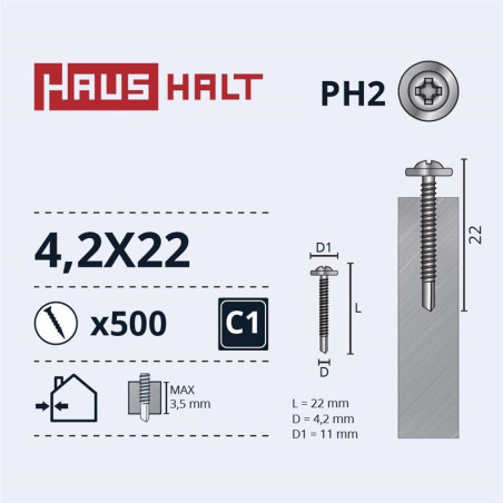 Savisriegiai Haushalt, DIN 14566, 4,2 x 22 mm, 500 vnt.