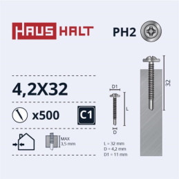 Savisriegiai Haushalt, DIN 14566, 4,2 x 32 mm, 500 vnt.