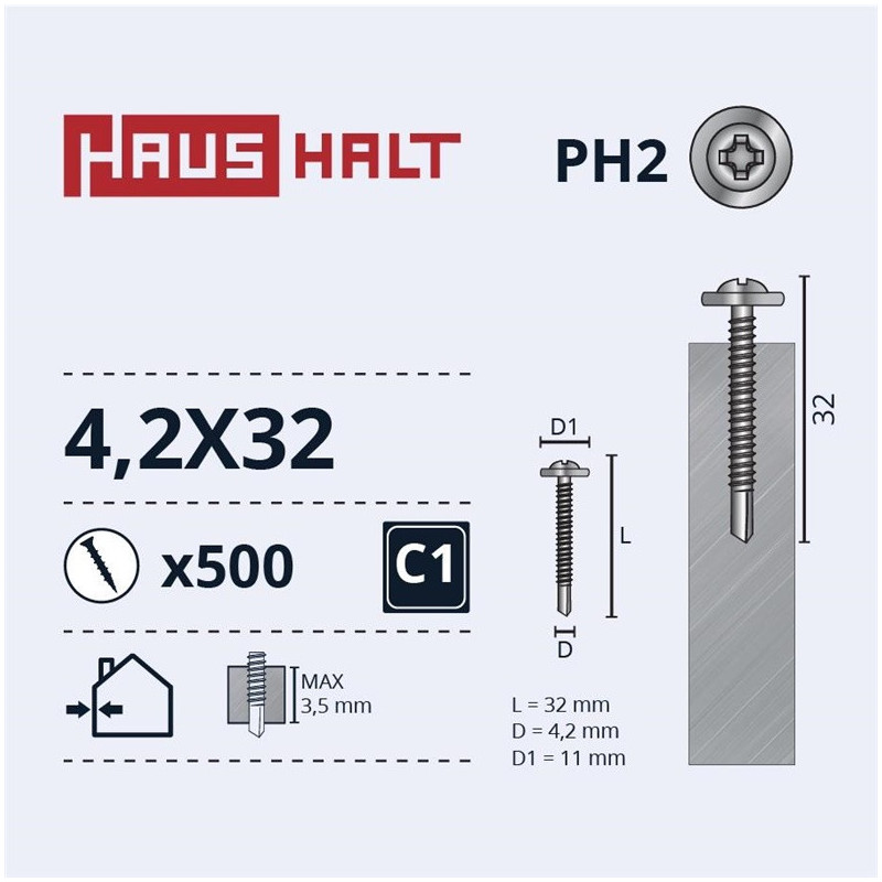 Savisriegiai Haushalt, DIN 14566, 4,2 x 32 mm, 500 vnt.