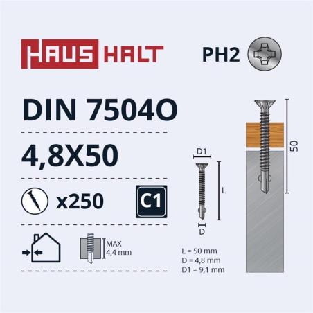 Savisriegiai Haushalt, DIN 7504O, 4,8 x 50 mm, 250 vnt.