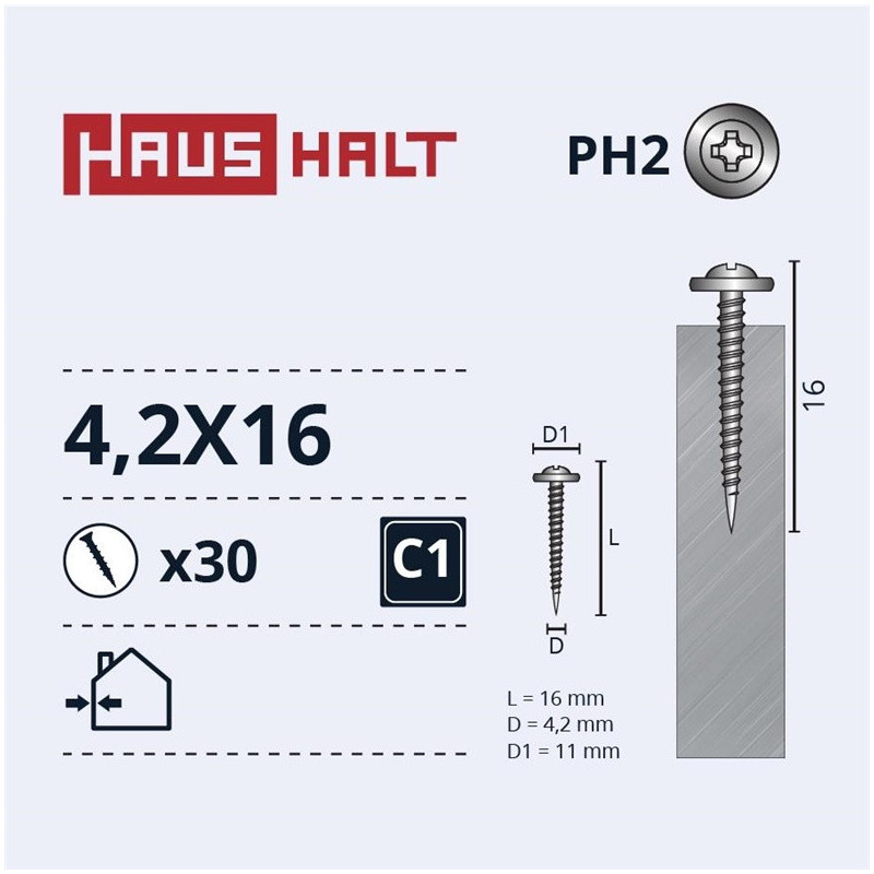 Savisriegiai Haushalt, DIN 14566, 4,2 x 16 mm, 30 vnt.