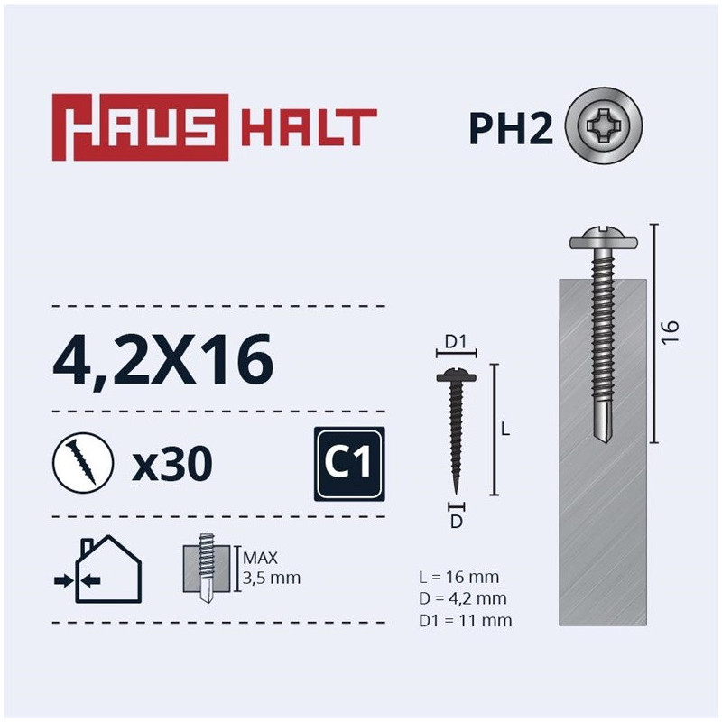 Savisriegiai Haushalt, MET/MET, DIN 14566, 4,2x16mm,30vnt.