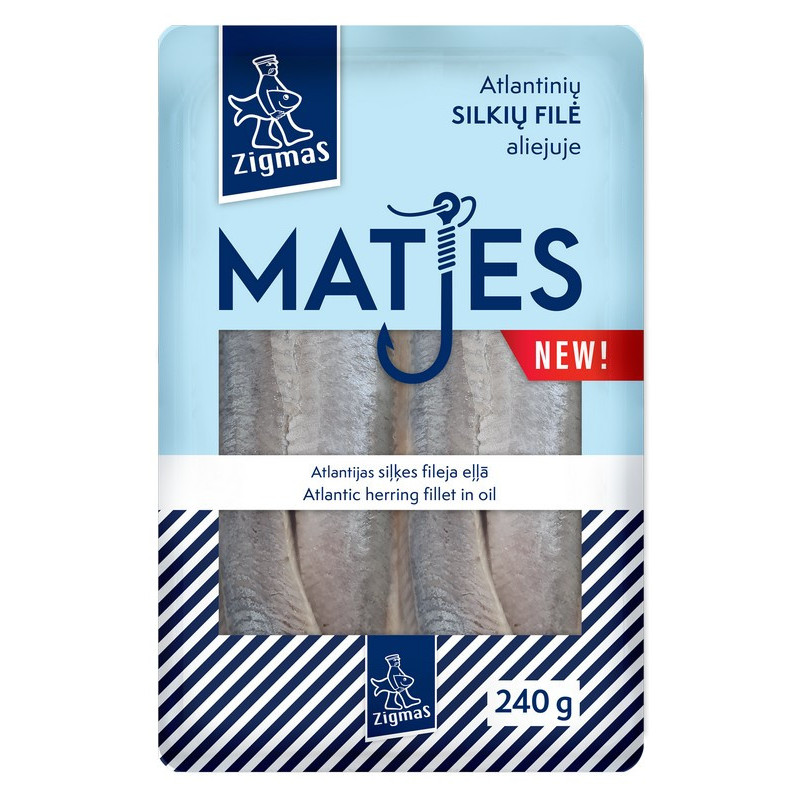 Atlantinių silkės filė aliejuje ZIGMAS, MATES, 240 g