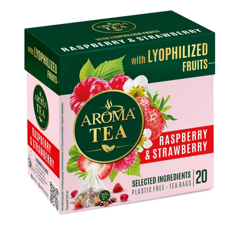 Vaisinė arbata AROMA TEA aviečių ir braškių skonio, 40 g