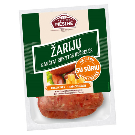 Karštai rūkytos ŽARIJŲ dešrelės su sūriu, 520 g