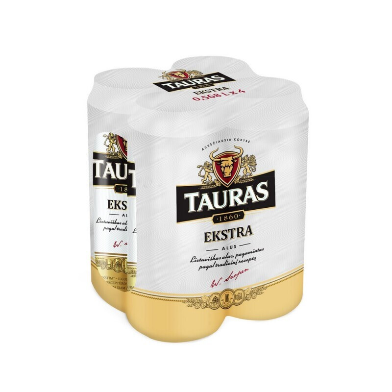 Alus TAURAS EKSTRA, 5,2%, skard., 4 x 568 ml