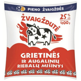 Grietinės ir aug. riebalų mišinys ŽVAIGŽDUTĖ, maiš., 25 %, 400 g