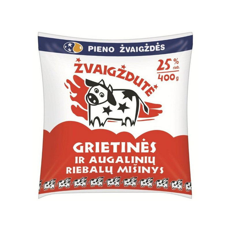 Grietinės ir aug. riebalų mišinys ŽVAIGŽDUTĖ, maiš., 25 %, 400 g