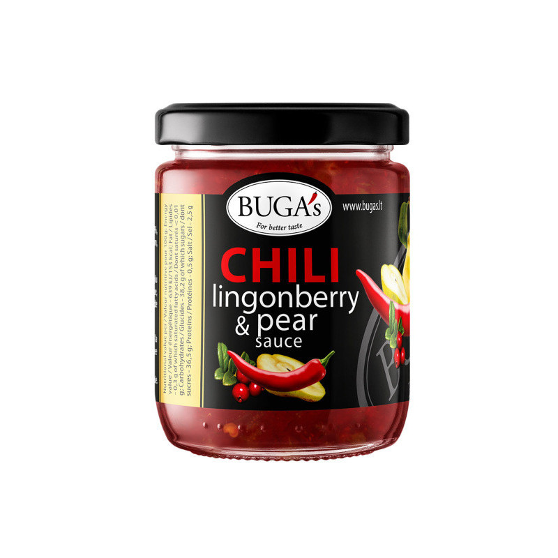 Aitriųjų paprikų - bruknių, kriaušių padažas BUGAS, 170 g