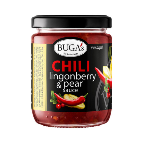 Aitriųjų paprikų - bruknių, kriaušių padažas BUGAS, 170 g