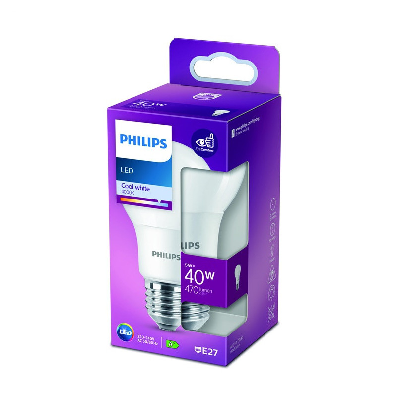 LED lemputė PHILIPS, A60, E27, 5 W, 470 lm, 4000 K LED lemputė PHILIPS, A60, E27, 5 W, 470 lm, 4000 K