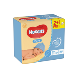 Drėgnos servetėlės HUGGIES PURE 2+1, 3 x 56 vnt