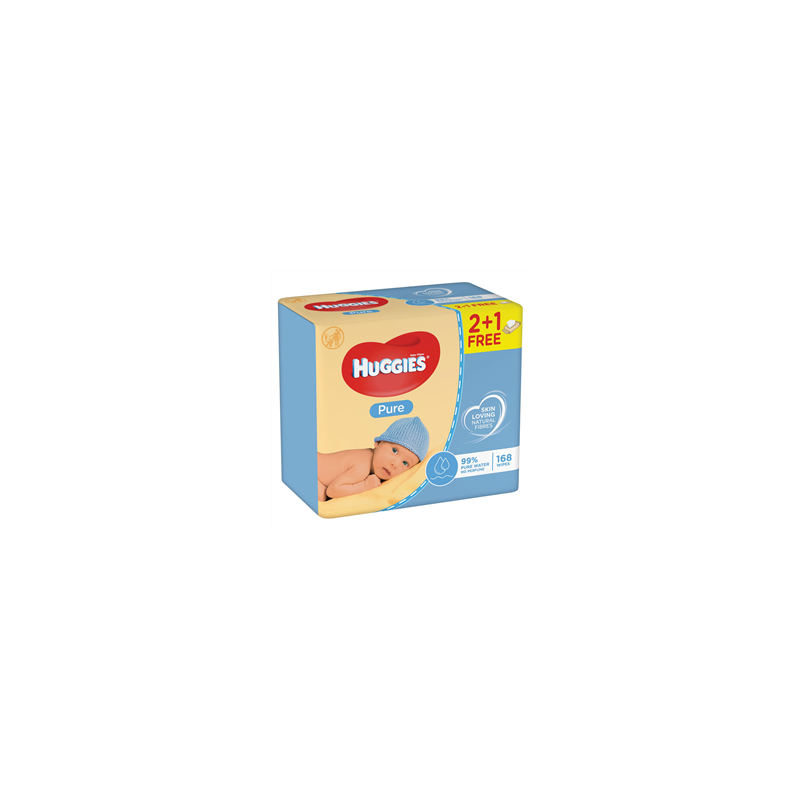 Drėgnos servetėlės HUGGIES PURE 2+1, 3 x 56 vnt