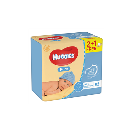 Drėgnos servetėlės HUGGIES PURE 2+1, 3 x 56 vnt