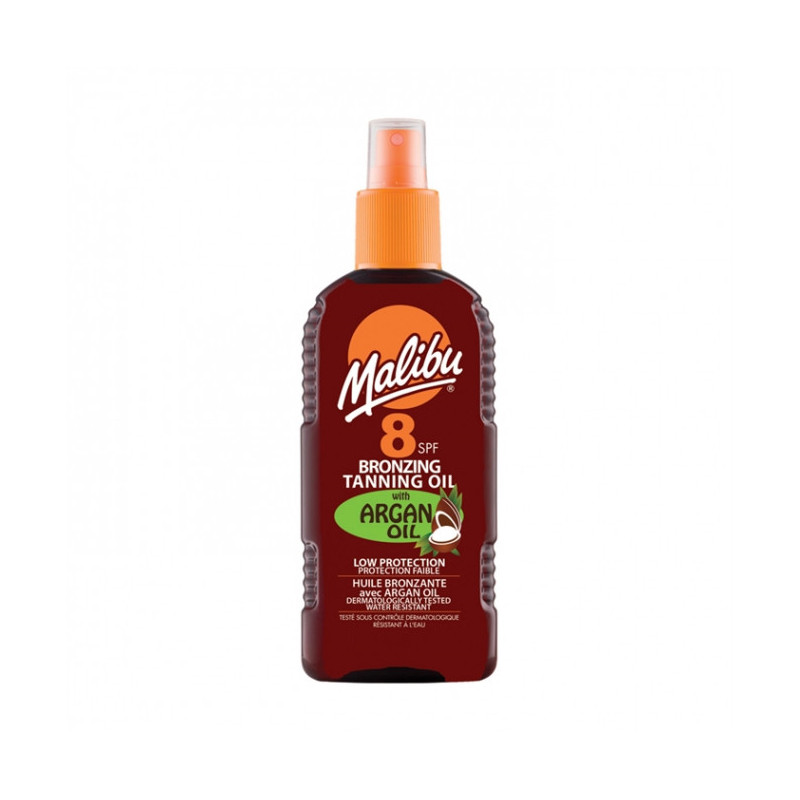 Purškiamas įdegio aliejus su argano aliejumi MALIBU SPF8, 200 ml