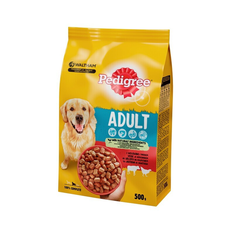 Sausas šunų ėdalas PEDIGREE su jautiena ir paukšt., 500 g