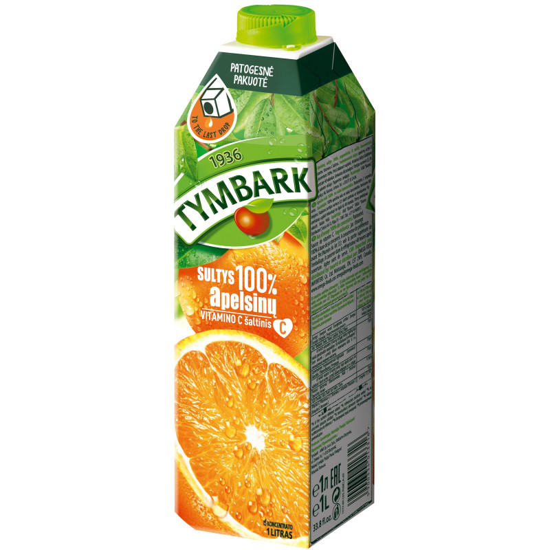 Apelsinų sultys TYMBARK, 100 %, 1 l