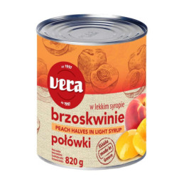 Persikų puselės sirupe VERA, 820 g