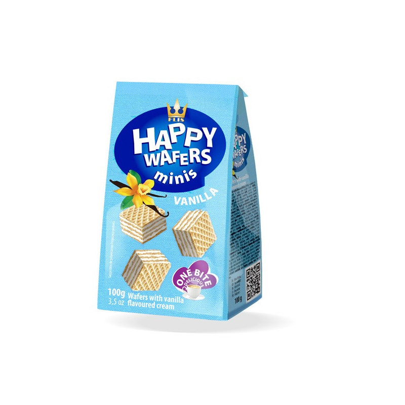 Vafliai HAPPY MINIS su vanilės skonio kremu, 100 g