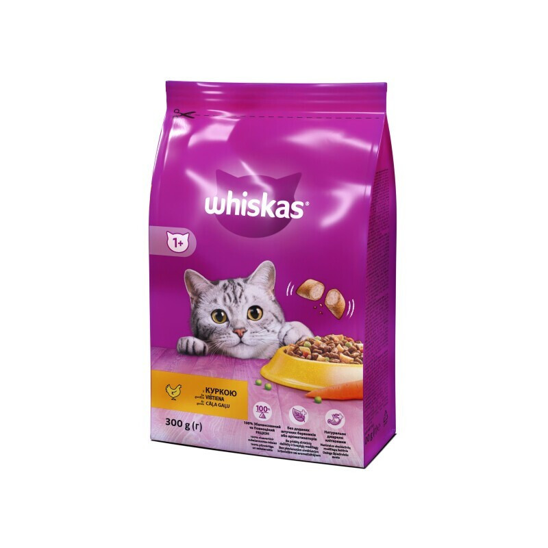 Sausas kačių ėdalas WHISKAS vištienos sk., 300 g