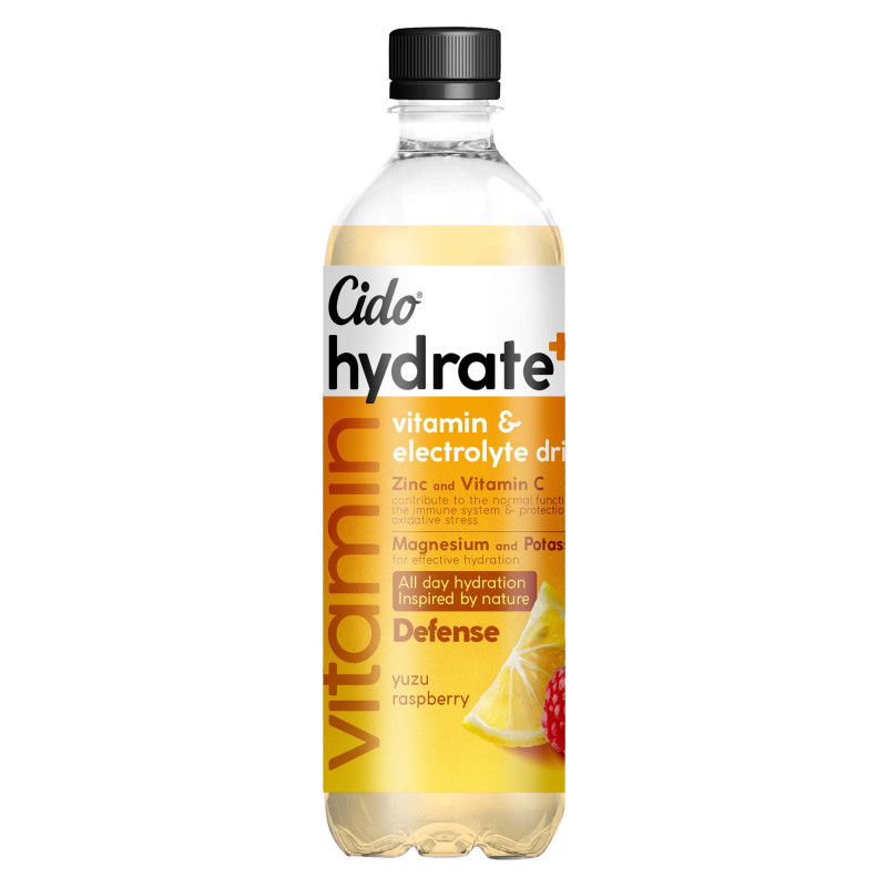 Citrusinių vaisių, aviečių sk. funkc. gaiv. gėrimas Cido Hydrate +, 600 ml Citrusinių vaisių, aviečių sk. funkc. gaiv. gėrimas Cido Hydrate +, 600 ml