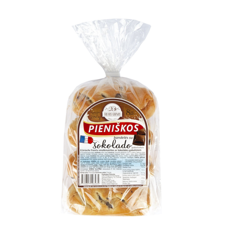 Pieniškos bandelės su šokoladu TREJOS GIRNOS, 280 g