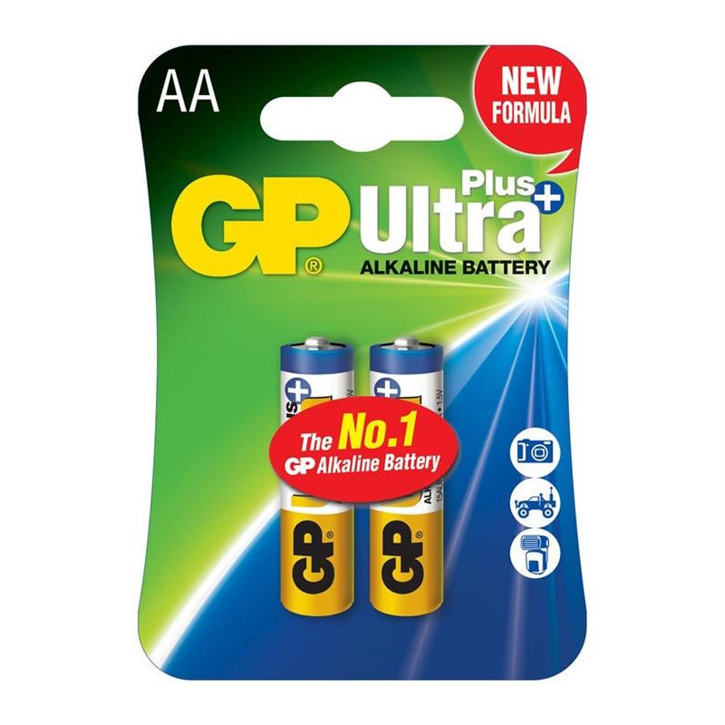 Elementai GP ULTRA+ ALKALINE AA/LR06, 1,5V, 2 vnt. Elementai GP ULTRA+ ALKALINE AA/LR06, 1,5V, 2 vnt.