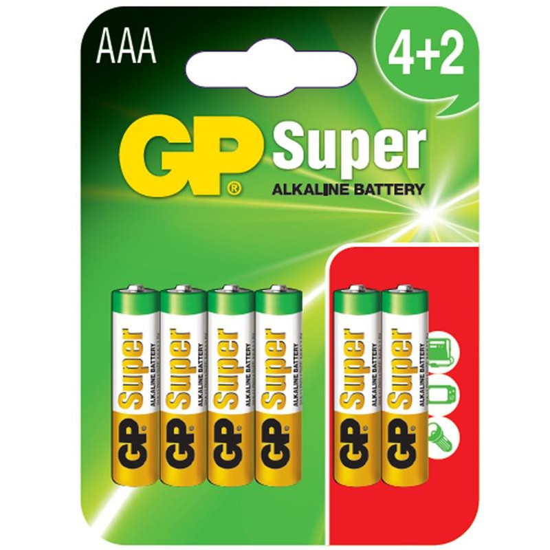 Elementai GP Super Alkaline AAA/LR03, 6 vnt. Elementai GP Super Alkaline AAA/LR03, 6 vnt.